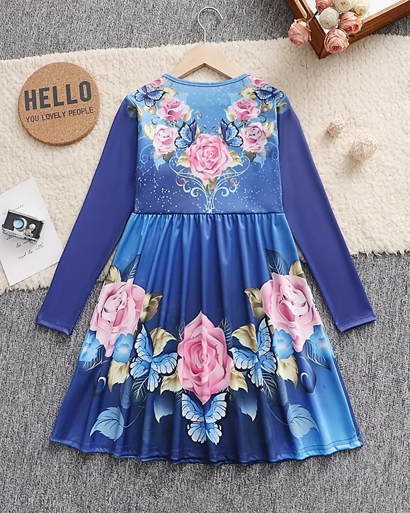 Easter Girls' 3D Rose Graphic Dress Long Sleeve Summer Spring Vacation Daily Holiday Princess Beautiful Sweet Kids 4-12 Years Casual Dress A Line Dress Knee-length Regular Fit 2025 - $16.99 –P6