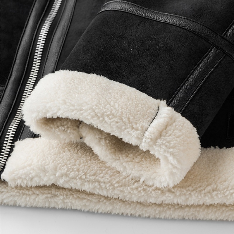 Herr Imitationsläderjacka Fleece-jacka Sherpajacka Bikerjacka Semester Dagligen Vindtät Håller värmen Ficka Fleece Höst vinter Slät Mode Klassisk Kavajslag Normal Imitationsläder Svart Vit Brun Jacka 2025 - $102.99 –P6