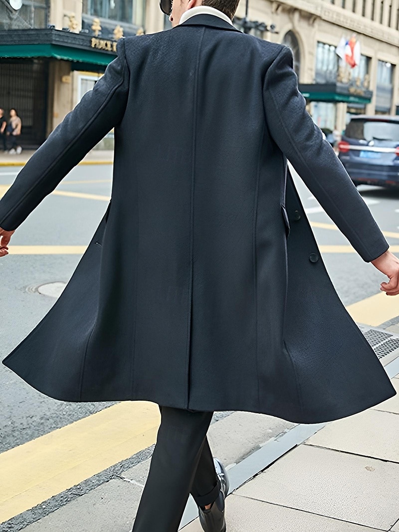 Male Overcoat Coat Trench Coat Daily Wear Buckle Fall & Winter Solid / Plain Color Leisure Lapel Long Camel Black Gray Jacket 2025 - $48.99 –P3