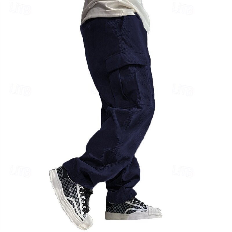 Men's Cargo Pants Corduroy Pants Trousers Straight Leg Sweatpants Elastic Waist Drawstring Multi Pocket Plain Wearable Outdoor Daily Camping & Hiking Fashion Classic Black Army Green 2026 - $28.99 –P14