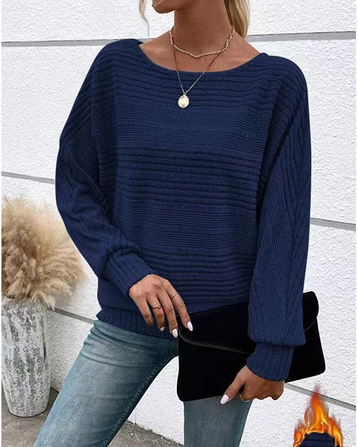 Damen Tunika elegant stylisch Fledermausärmel Langarm normale Oberteile U-Boot-Ausschnitt Arbeit rot blau khaki grau Frühling Herbst Winter 2025 - $29.99 –P6