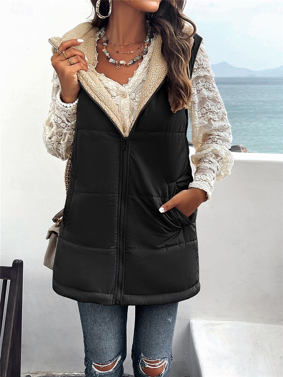 Damen Fleecejacke Fleece-Weste Teddy-Mantel warm halten Atmungsaktiv Zip Tasche Innenfutter aus Fleece Brautkleider schlicht Glatt Urlaub Strasse Freizeitskleidung Ausgehen Reisverschluss Standard 2025 - $62.99 –P6