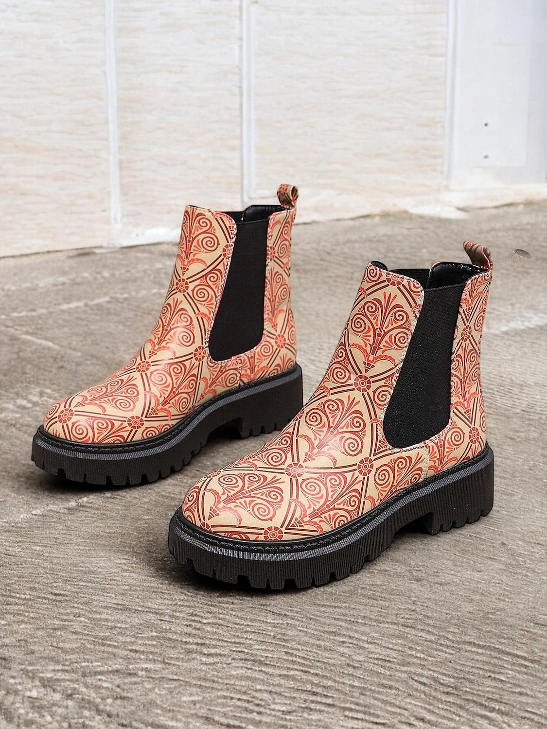 mehrfarbige Chelsea-Stiefel im Patchwork-Stil für Damen – moderne dicke Sohle mit elastischen Seiteneinsätzen für Retro- und Casual-Styling 2025 - $46.99 –P3