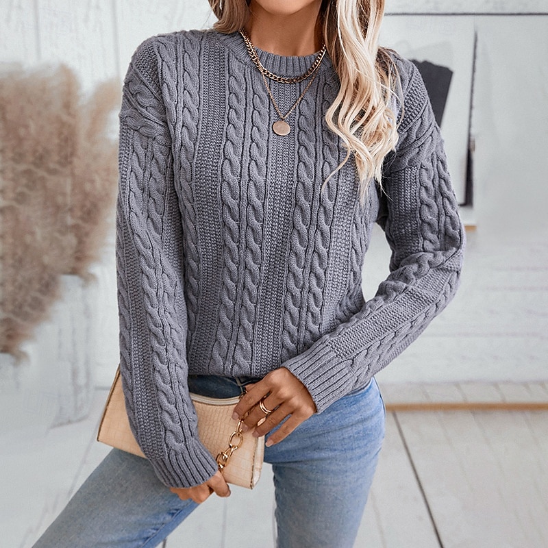 Per donna Felpa Giornaliero Da ufficio Essenziale Tinta unica Cavi Girocollo Testurizzato Manica lunga Top regolari Maglia Fine settimana Nero Beige Autunno Inverno del 2025 a $52.99 –P1