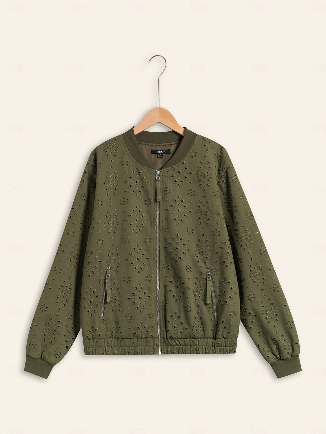 Jachetă bomber cu fermoar brodat 100% bumbac, cu gâtul uniform 2026 - $94.99 –P8