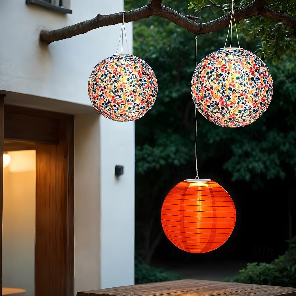 Lanterna solare a globo da 12 pollici (30 cm) in stile cinese, luce a LED sospesa in nylon impermeabile IP65 per esterni, bianco caldo per giardino, festa, decorazione del cortile del 2025 a $29.99 –P3