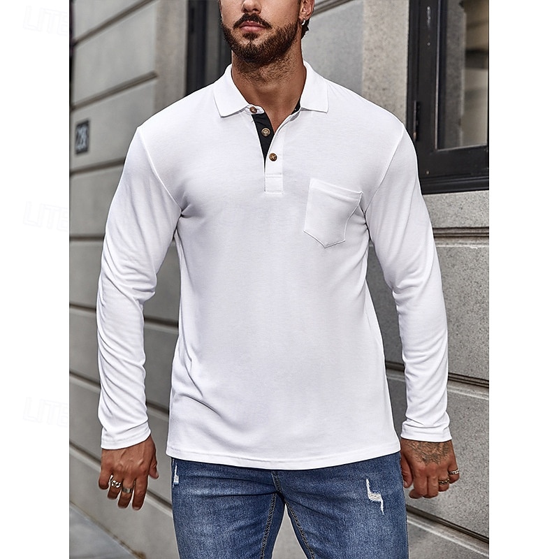 Herr POLO Shirt Golftröja Ledigt Sport Kavajslag Långärmad Mode Grundläggande Ensfärgat Knapp Vår & Höst Normal Ljusblå Militärgrön Mörkgrå Sjöblå Retroröd Aprikos POLO Shirt 2025 - $22.99 –P12
