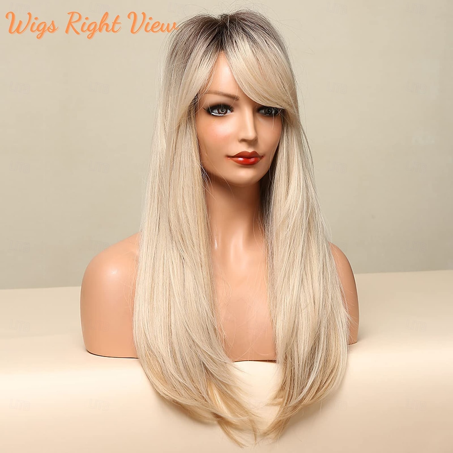 White Darkroot Blonde Wig Blonde Long Wavy Platinum Wig Human Hair Lace Front with  main image 3