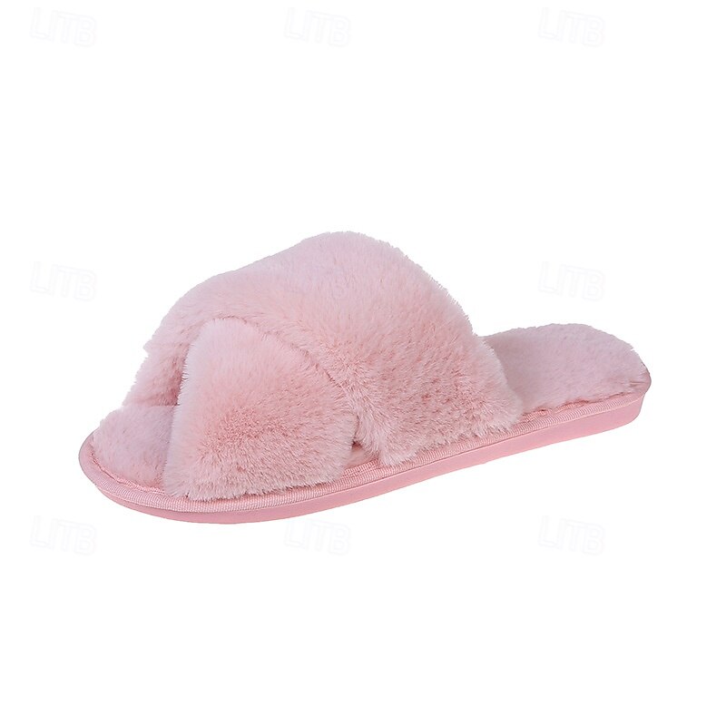 Women's Fuzzy Cross Band Slippers Memory Foam Home House Shoes with Open Toe Comfortable 2025 - $16.99 –P4