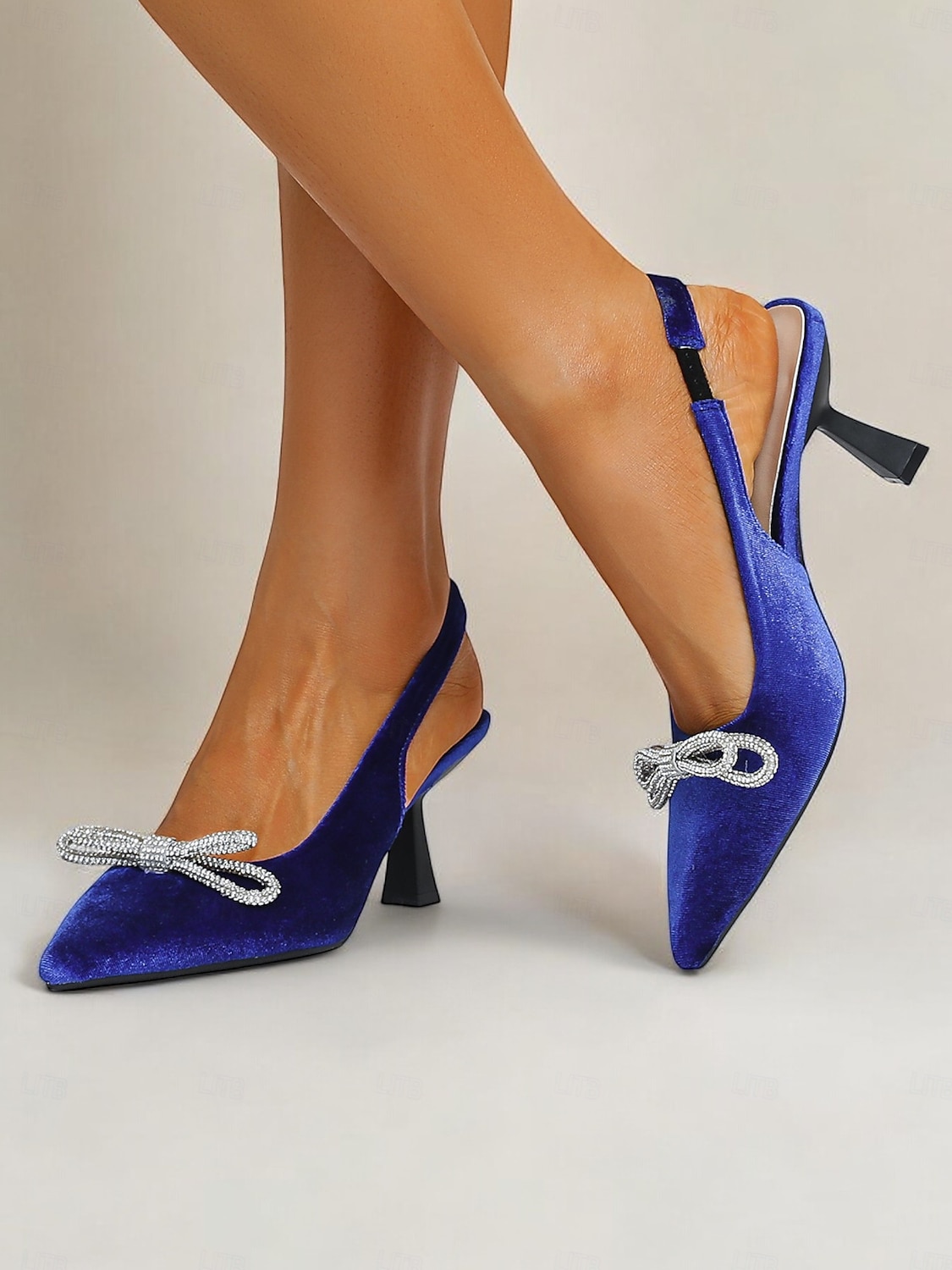 Women's Velvet Slingback Heels – Pointed Toe Cocktail Party Pumps with Rhinestone Bow for Holiday and Nightlife Glam 2025 - $46.99 –P1