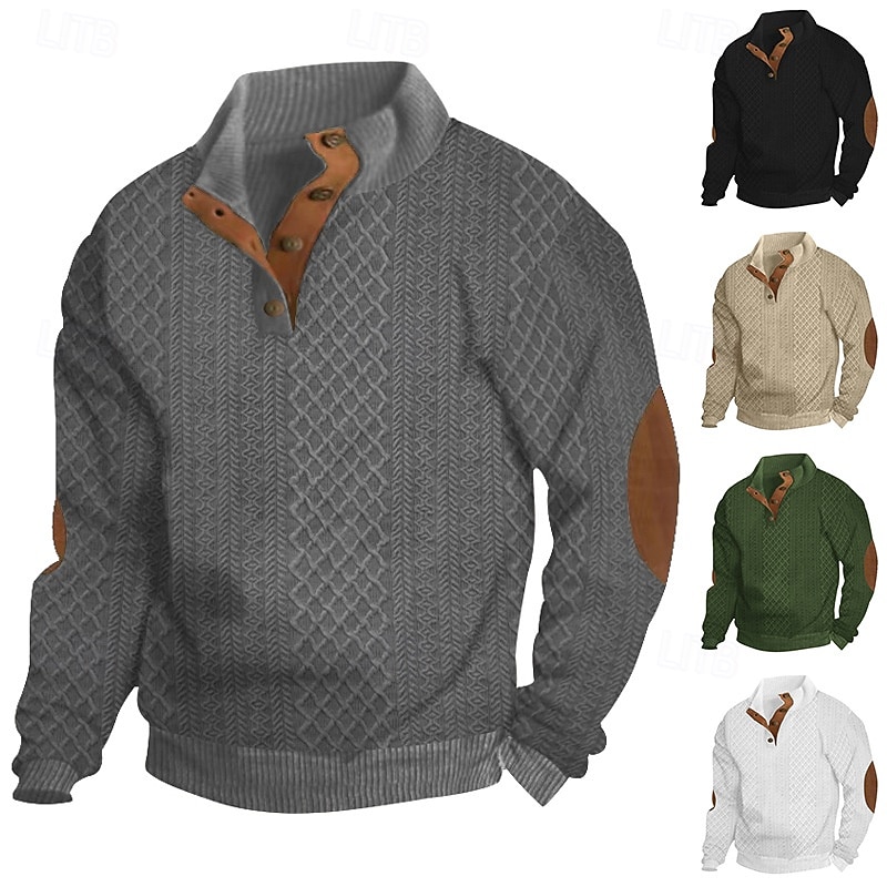 Herr Tröja Svart Vit Armégrön Kaki Mörkgrå Kinakrage Slät Jacquard Lappverk Ribbad Strukturerad Dagligen Helgdag Utekväll Polyester Strukturerad Streetwear Ledigt Höst Vinter Kläder Pull Tröjor 2025 - $27.99 –P1