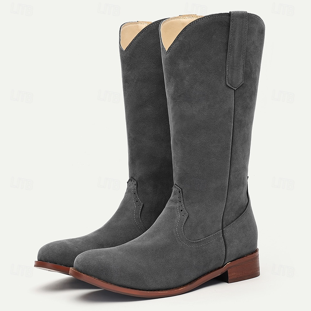 pánské hnědé semišové westernové kovbojské boty se stahovacími poutky a klasickým prošíváním - boty do půli lýtek ve vintage stylu 2025 - $54.99 –P9