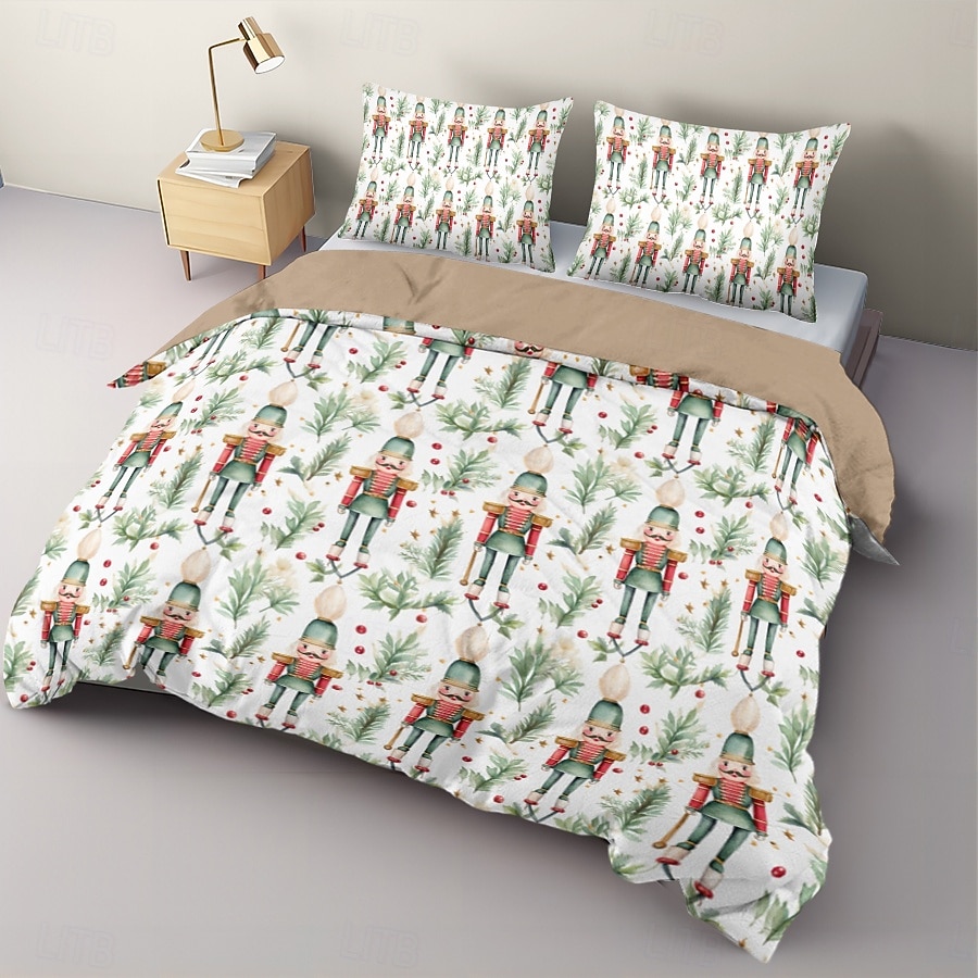 jouluinen pussilakasetti pähkinänsärkijäsuunnittelulla 100 % puuvillaa juhlavaan vuodevaatteet sisältää pussilakanan ja tyynyliinat mukavat ja tyylikkäät sesongin makuuhuoneen sisustukseen queen king 2025 - $71.99 –P15