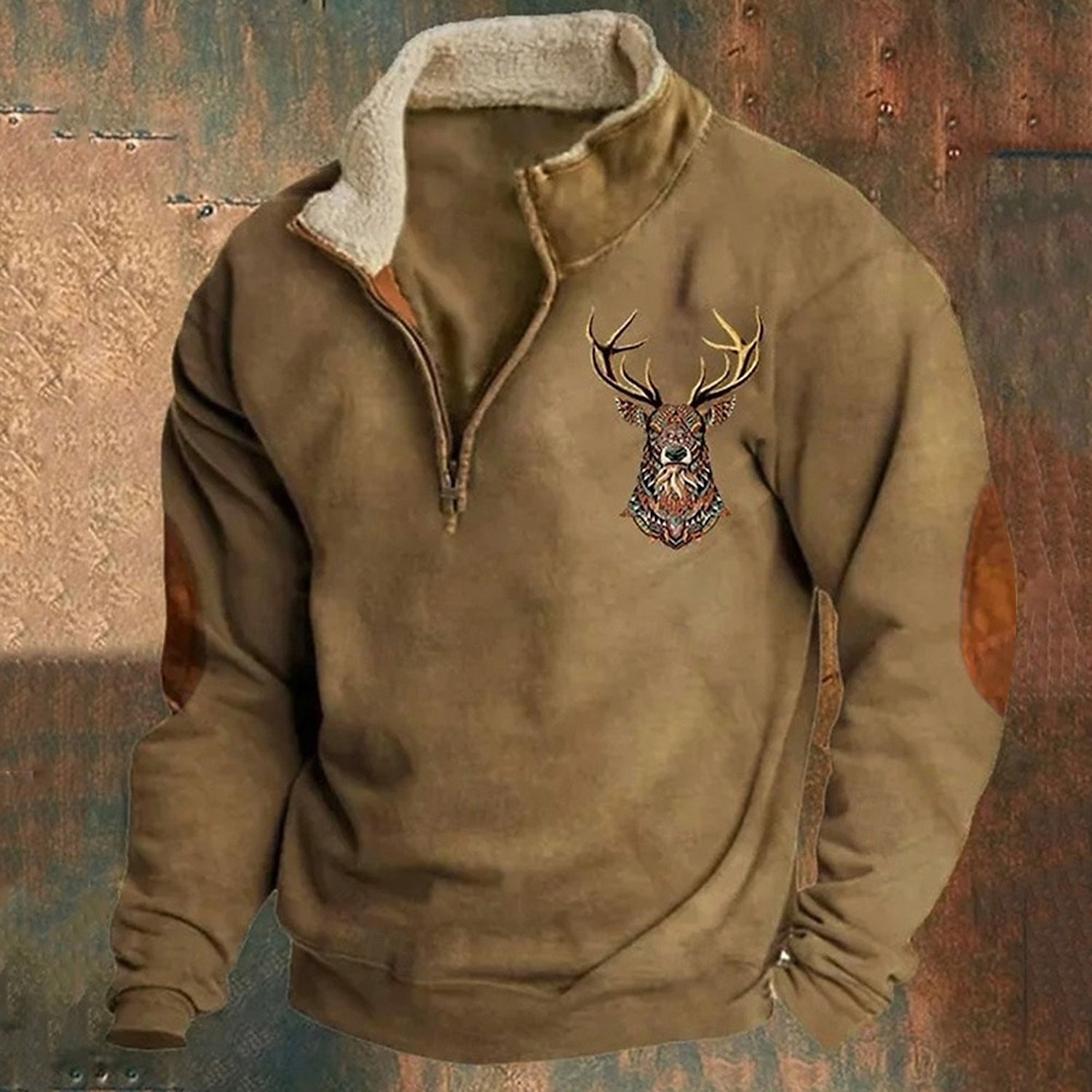 Sweat-shirt de chasse au cerf pour hommes, pull à manches longues et demi-zip, hauts d'hiver vintage avec col montant, demi-zip, imprimé renne, coupe ample, streetwear quotidien, polaire fine, vêtements d'automne et d'hiver de 2025 ? $29.99 –P11