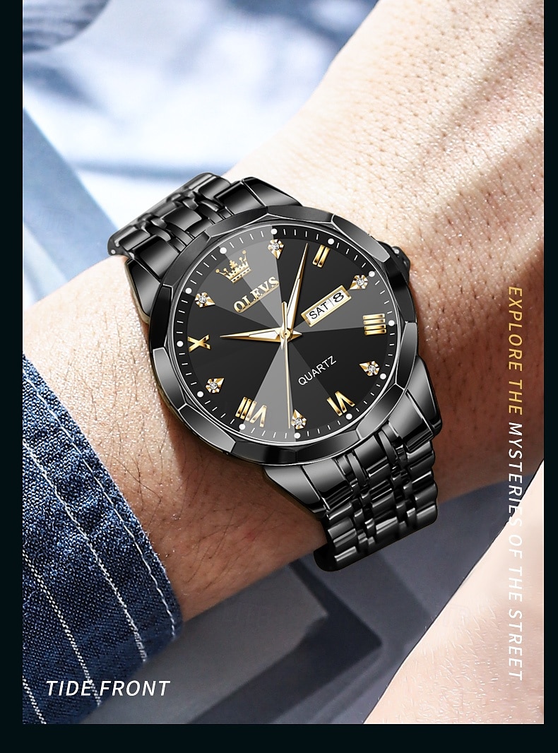 OLEVS Мужские кварцевые часы Минималистичные модные бизнес-наручные часы с подсветкой календарем датой неделя водонепроницаемые стальные часы 2026 - $35.99 –P13