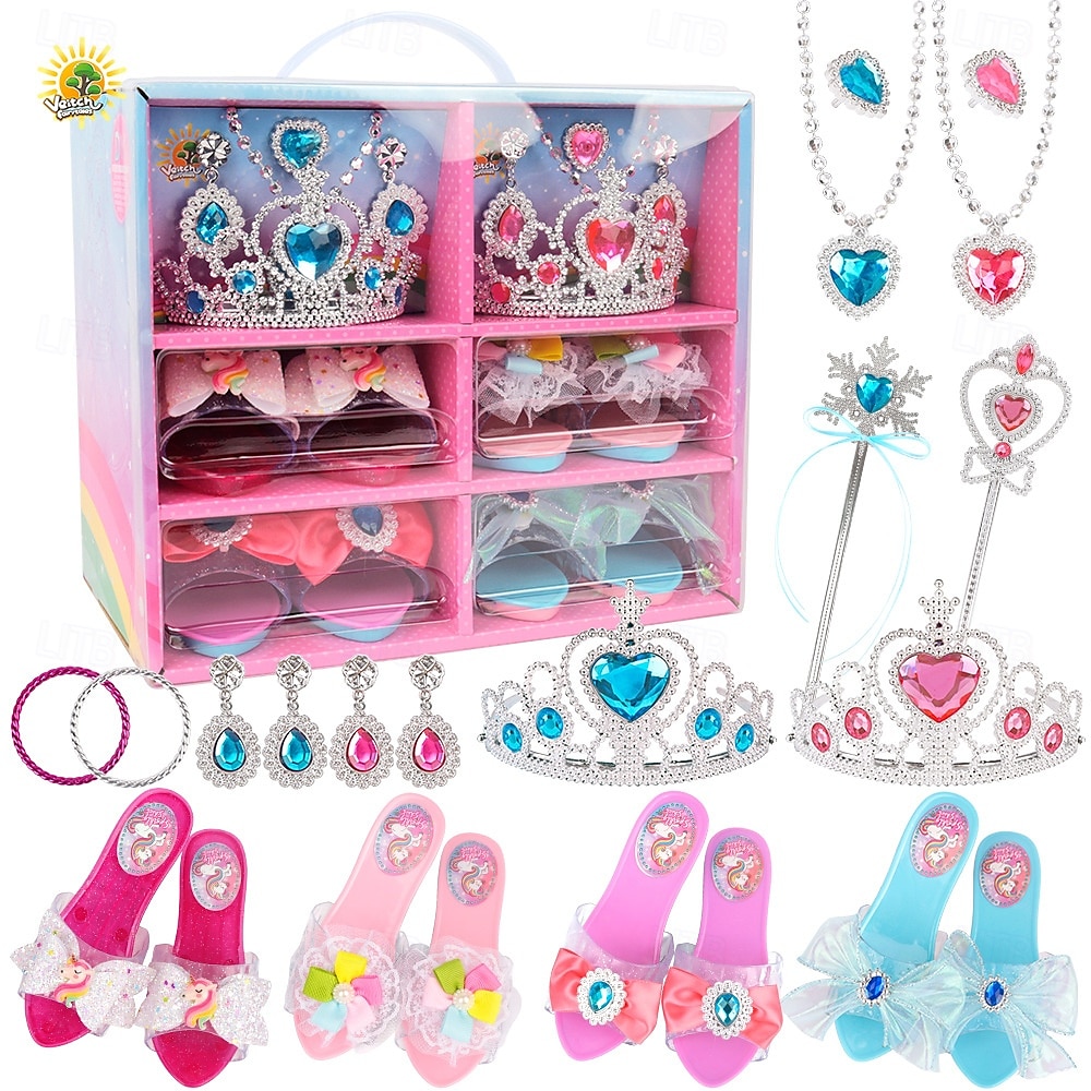 Princess Dress-Up Shoes, Slippers, Necklace, and Earrings Set - Girls' Birthday Gift, Family Play, Pretend Toy Jewelry Box - Perfect for Imaginative Play and Creative Expression 2025 - $92.99 –P8