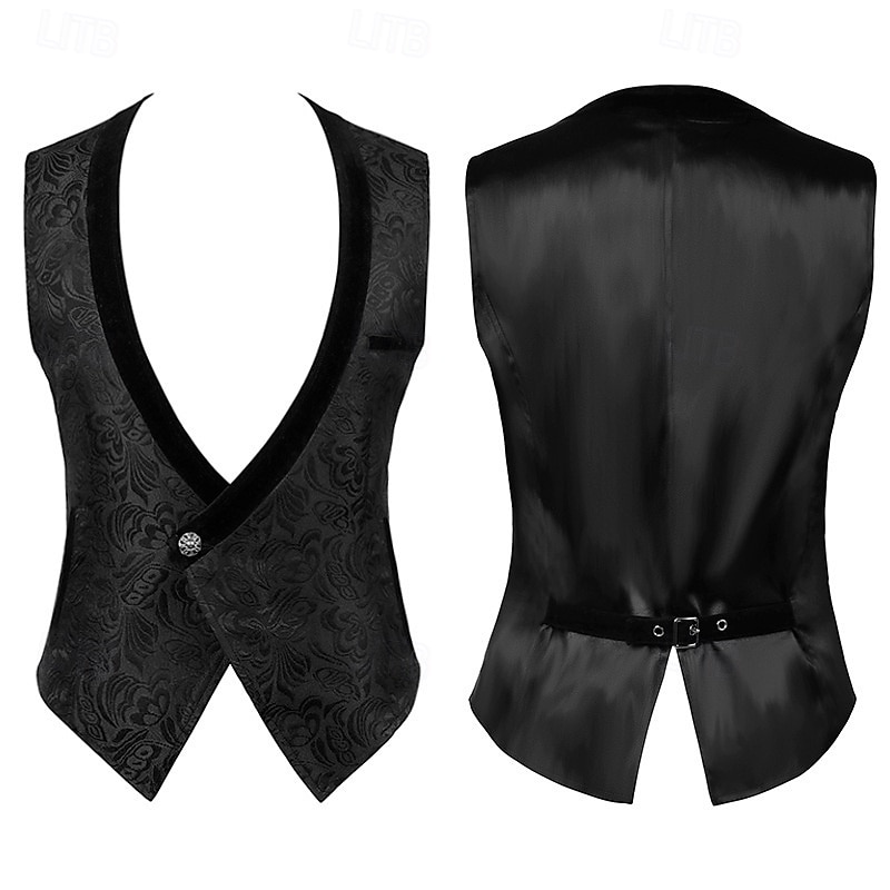 Vittoriano Medievale Rinascimento Gilet Principe Aristocratico Slim Fit Jacquard Scollo a V Costume Per uomo Vichingo Fantasia Reale Carnevale Mascherata Performance Adulti Gilet del 2026 a $32.99 –P1