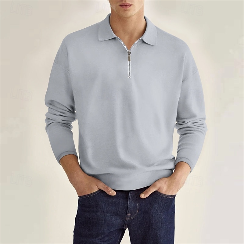SoftFade™ Herren Viertel-Reißverschluss Polo Golf Shirt Alltag Urlaub Lapel Lange Ärmel Mode Modern Unifarben Frühling  Herbst Reguläre Passform Schwarz Grau 2026 - $17.99 –P7