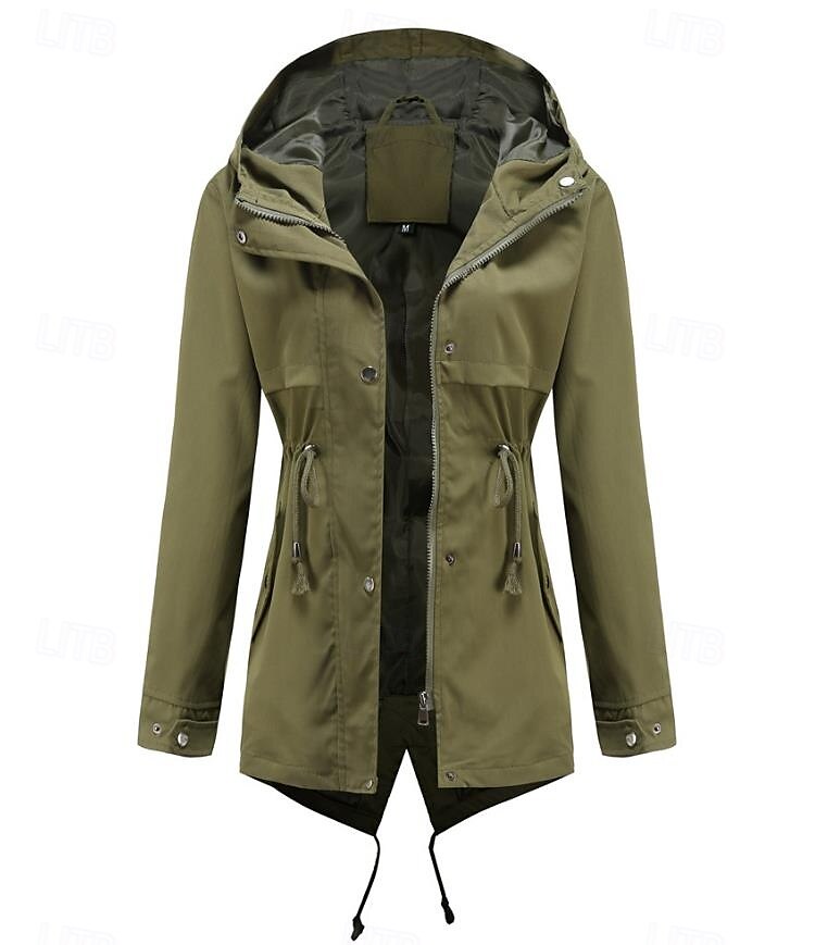 Women's Winter Coat Waterproof Windproof Zipper Outdoor Solid Color Work Casual Zipper Hoodie Loose Fit Long Sleeve Outerwear Black Yellow Red Winter 2025 - GBP £34 –P6