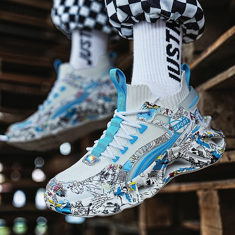 sneakers alte da uomo con motivo graffiti – scarpe sportive streetwear colorate con chiusura con lacci, tomaia in mesh traspirante per abbigliamento casual e sportivo del 2026 a $64.99 –P5