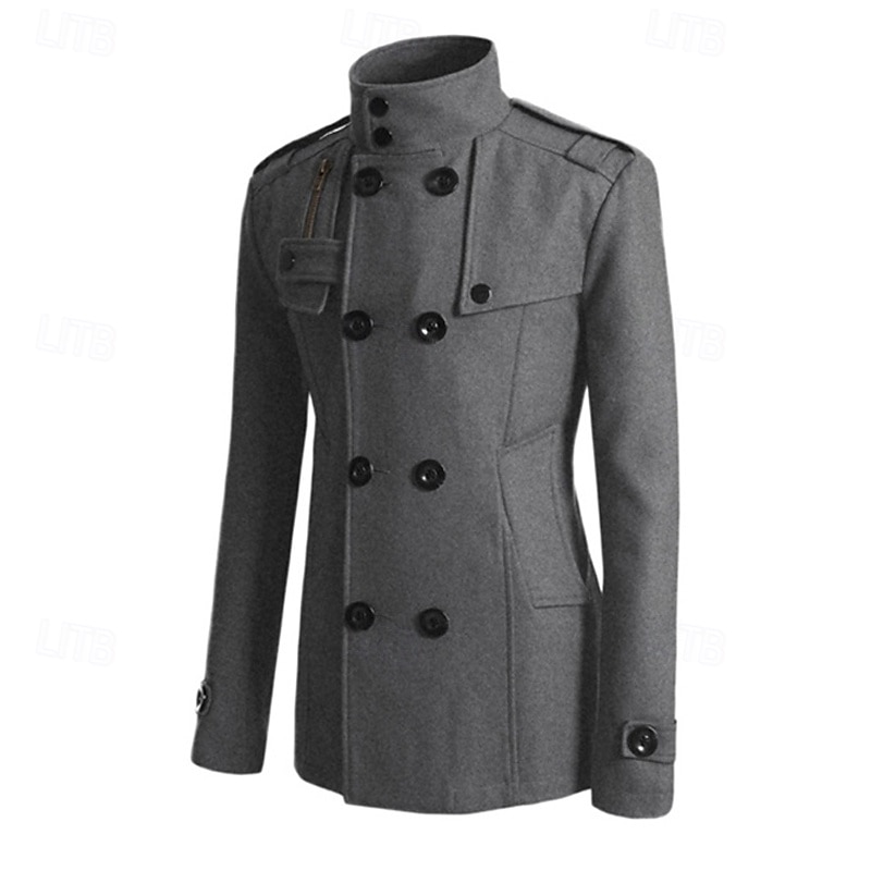 Pánské Polní kabát Peacoat Trenčkot Denní Dovolená Podzim zima Polyester Zahřívací Svrchní oděvy Oblečení Módní Klasické Bez vzoru Kapsy Stojáček Dvouřadé 2025 - $49.99 –P12