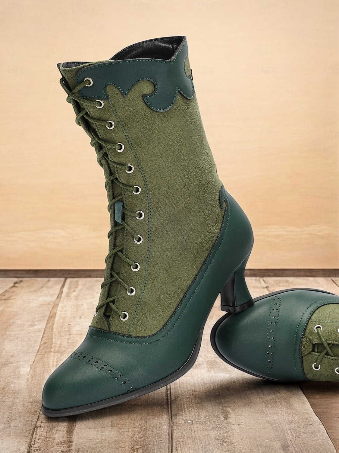 női viktoriánus vintage zöld fűzős csizma csipkés szegéllyel és brogue részletekkel - elegáns magas sarkú cipő cosplay, steampunk és retro ruhákhoz 2025 - $54.99 –P4