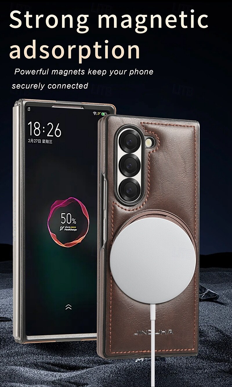 Phone Case For Samsung Galaxy Z Fold 6 Z Fold 5 Z Fold 4 Z Fold 3 Back Cover with Stand Holder Support Wireless Charging Shockproof Retro TPU PU Leather 2025 - $29.99 –P7