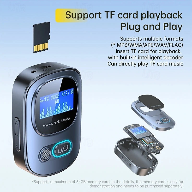 2-in-1-Bluetooth-Adapter, Empfänger, Sender mit HD-Display, Audio-Adapter, Bluetooth 5.3-Empfänger fürs Auto mit LED-Display, AUX-Bluetooth 2025 - $24.99 –P3