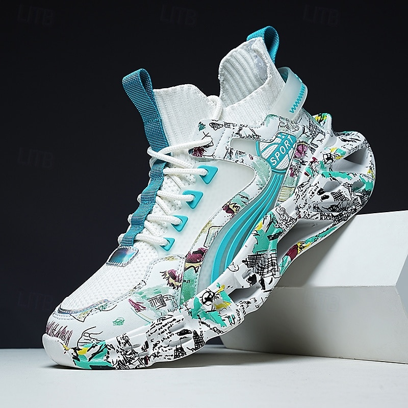 sneakers alte da uomo con motivo graffiti – scarpe sportive streetwear colorate con chiusura con lacci, tomaia in mesh traspirante per abbigliamento casual e sportivo del 2026 a $64.99 –P2