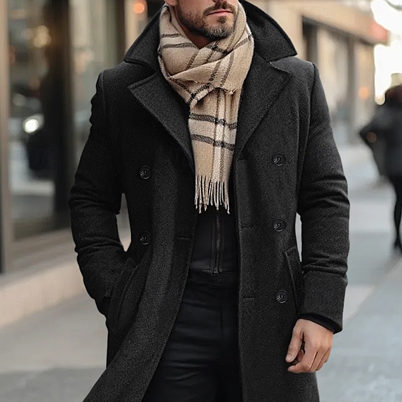 Herren Wintermantel Wollmantel Mantel Trenchcoat Outdoor Freizeitskleidung Herbst Winter Polyester warm Oberbekleidung Bekleidung Modisch Strassenmode Glatt Tasche Kargen Doppelreihiger Verschluss 2025 - $114.99 –P5