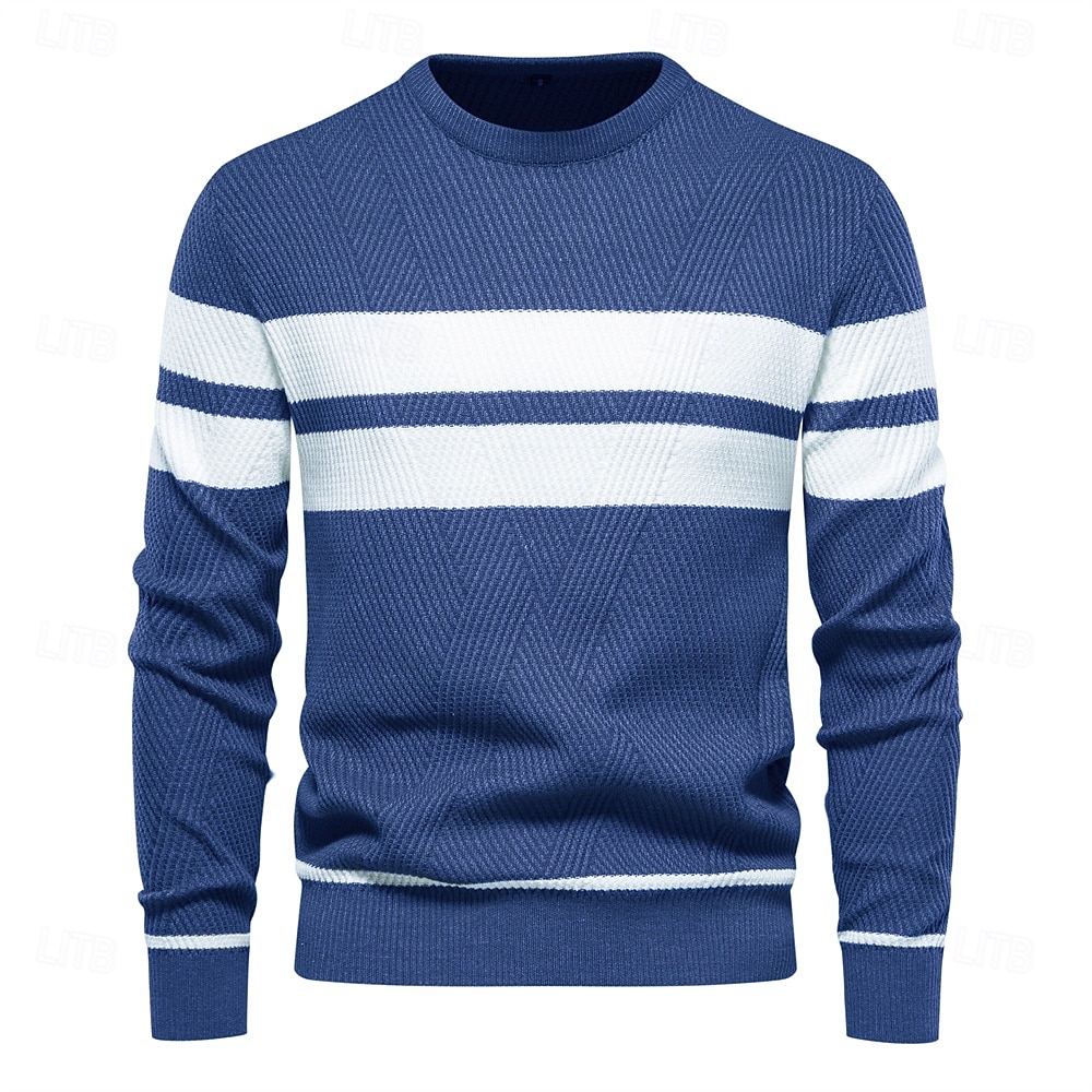 nieuwe herfsttrui herentrui o-hals patchwork lange mouw warme slanke truien heren casual mode trui herenkleding 2025 - $26.99 –P7