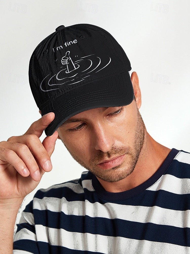 miesten laivastonsininen lippalakki "i'm fine" -grafiikalla – hauska kirjailtu muotoilu, säädettävä snapback vapaa-ajan asuun 2025 - $18.99 –P2