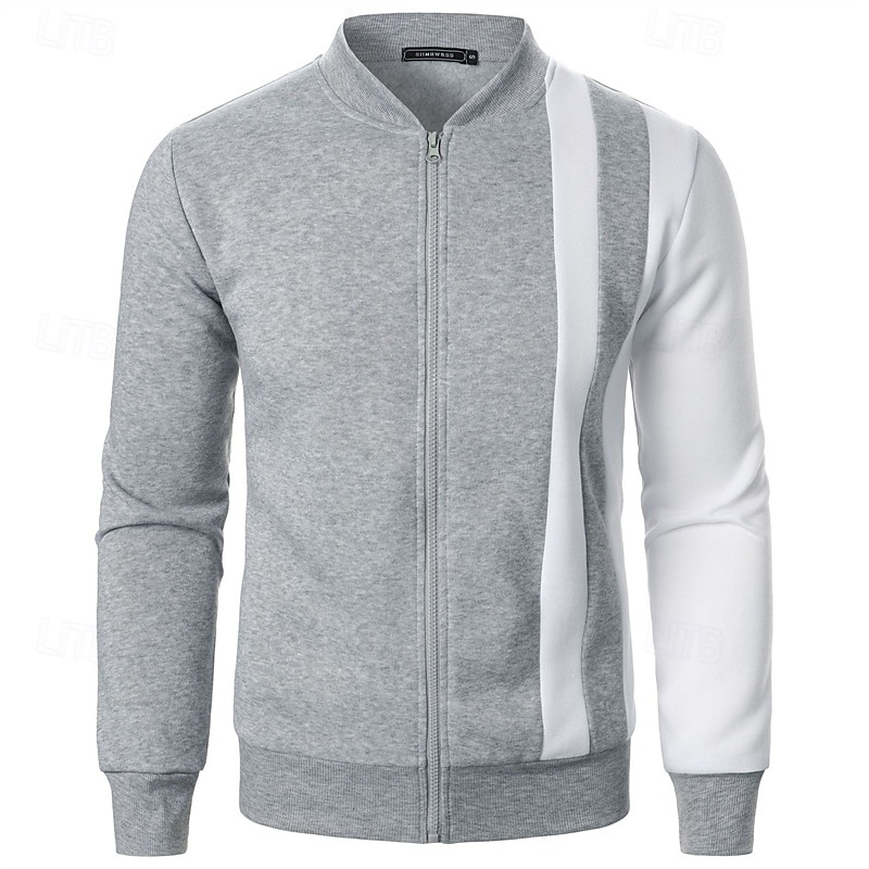 Men's Sweatshirt Zip Up Hoodie Full Zip Sweatshirt Black White Wine Navy Blue Khaki Standing Collar Color Block Zip Up Patchwork Sports & Outdoor Daily Holiday Polyester Streetwear Basic Casual 2026 - $27.99 –P18