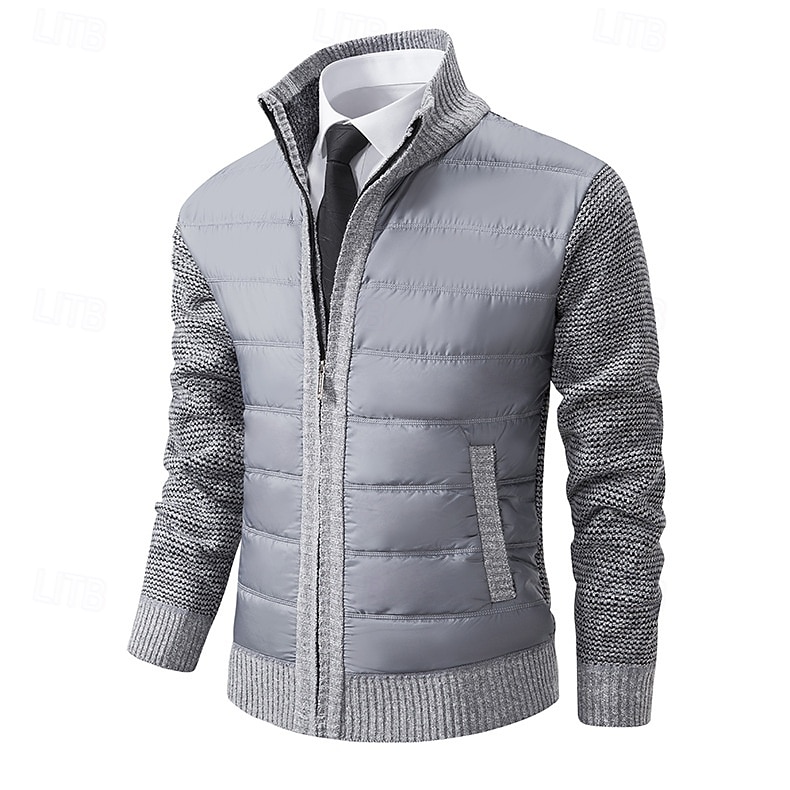 Men's Cardigan Sweater Dress Sweater Zip Sweater Sweater Jacket Fleece Sweater Ribbed Knit Stand Collar Clothing Apparel Winter Red Navy Blue S M L 2025 - $34.99 –P1