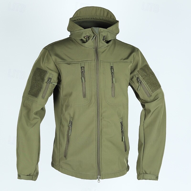 Herren Soft Shell Jacke Hoodie Jacke Wanderjacke Taktische Jacke Täglich Urlaub Windundurchlässig warm halten Tasche Herbst Winter Glatt Modisch Klassisch Mit Kapuze Standard Kamel Schwarz Khaki 2025 - $47.99 –P4