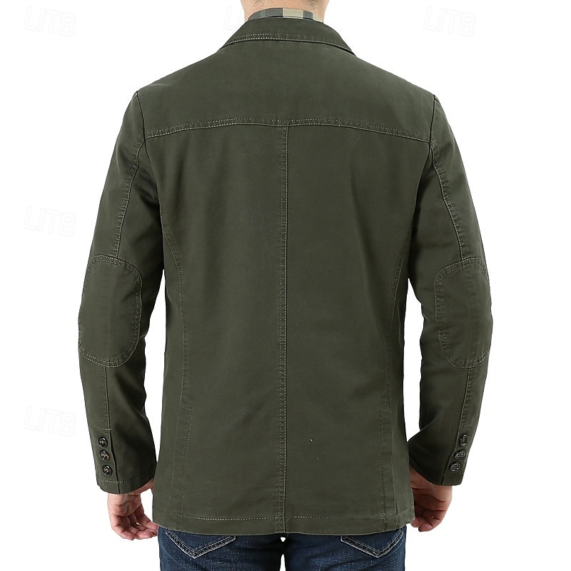 Herre Blazer Virksomhet Cocktailfest Bryllupsfest Mote Fritid Vår & Vinter 100 % bomull Helfarge Knapp Lomme Bekvem Enkeltkneppet Blazer Svart Grønn Kakifarget 2025 - $54.99 –P9