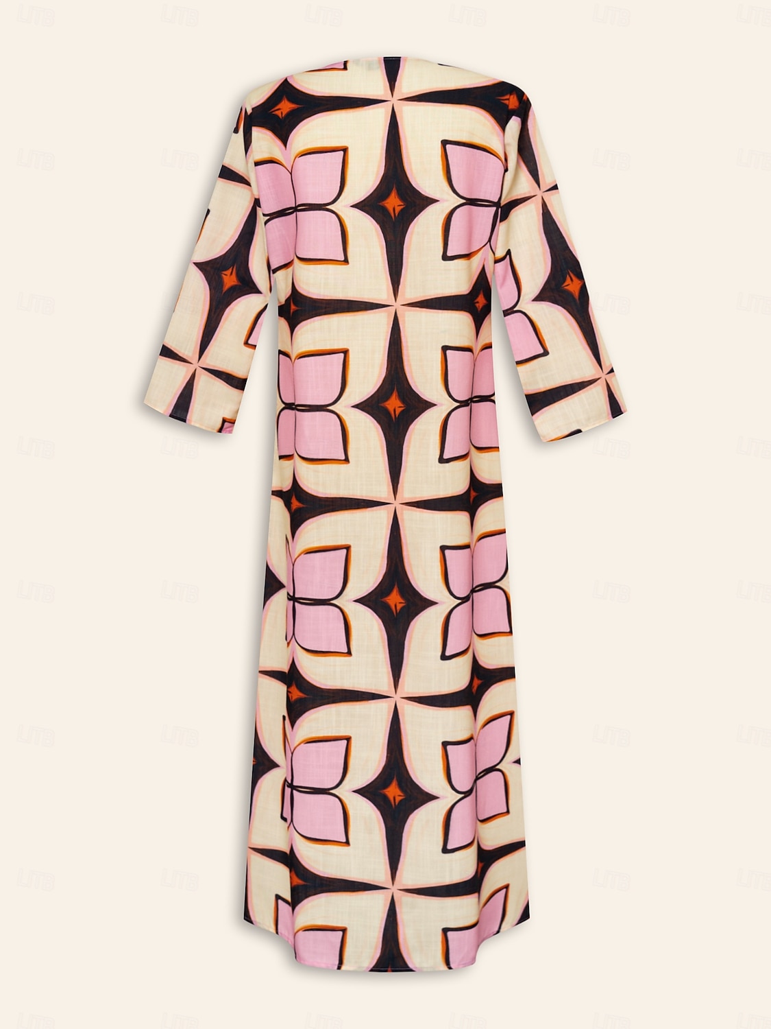Per donna Largo Abito Stampato Abito Largo Abito maxi Rosa Manica 3/4 Geometrico Stampa Primavera & Autunno Autunno colletto dentellato Bohemien Vintage Casual Quotidiano Vacanza Casa S M L del 2026 a $91.99 –P8