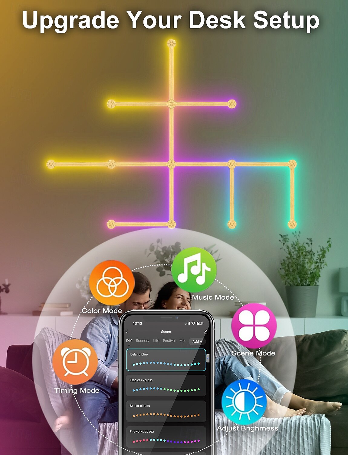 Светодиодный умный свет Tuya WiFi RGBIC интеллектуальная USB цветная сплайсинг LED настенный светильник умное Bluetooth соединение для киберспортивного освещения и декора настенных светильников 2025 - $118.99 –P1