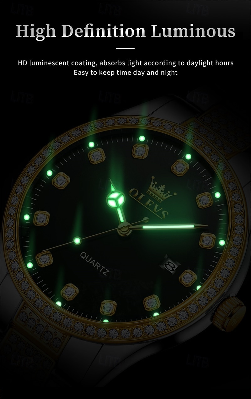 nieuwe olevs olevs merk heren stalen band horloge met diamanten lichtgevende kalender modetrend eenvoudig zakelijk quartz horloge vakantie waterdicht sport heren polshorloge 2025 - $31.99 –P7