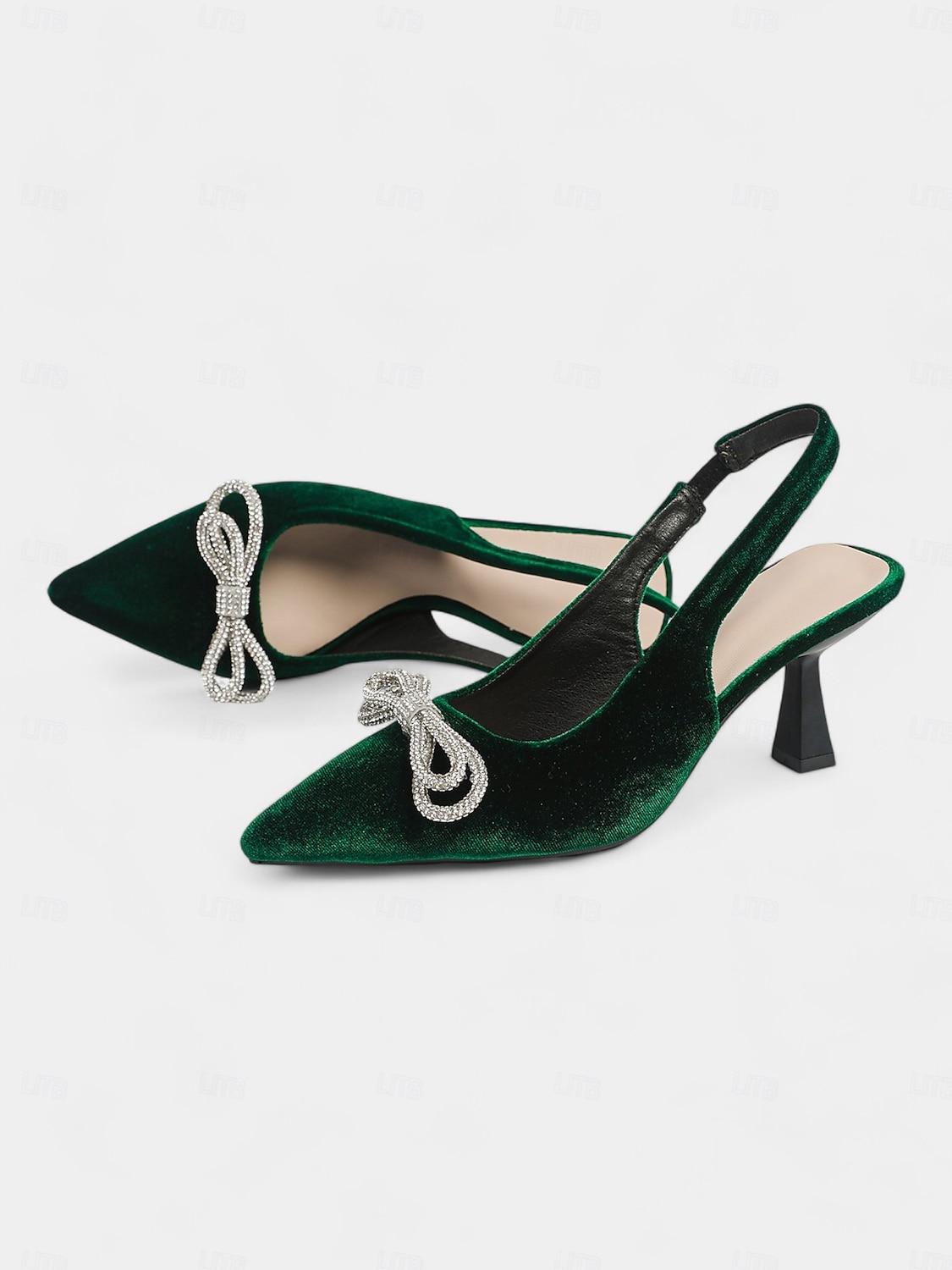 Women's Velvet Slingback Heels – Pointed Toe Cocktail Party Pumps with Rhinestone Bow for Holiday and Nightlife Glam 2025 - $46.99 –P5