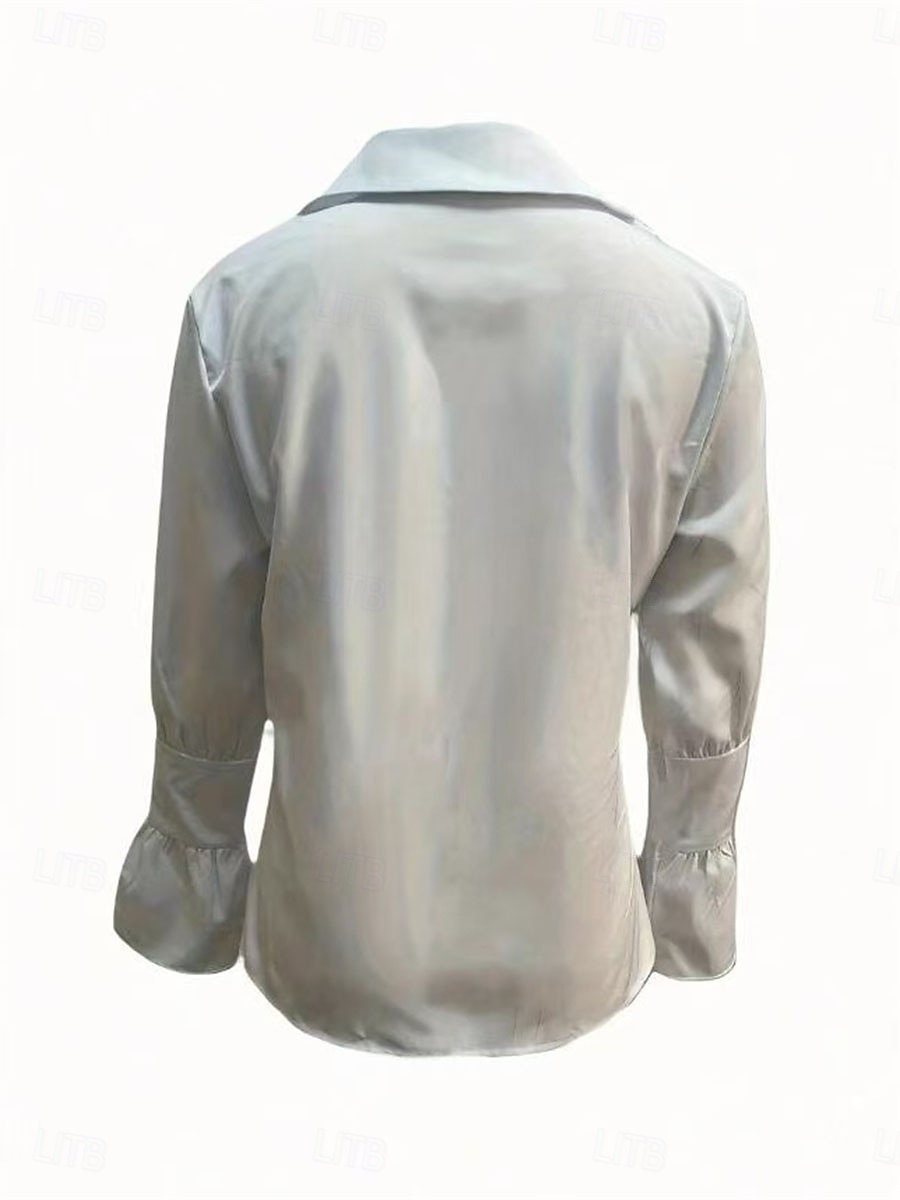 Dame Skjorte Bluse Helfarge Elegant Forretning Fritid Langermet V-hals Vanlige topper Arbeid Daglig Drapering Svart Hvit Grønn Kakifarget Høst Vinter 2025 - $27.99 –P2