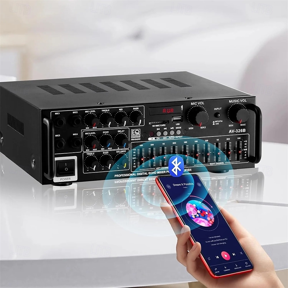 vysoce výkonný domácí zesilovač 12v/110v/220v 4 kanály bluetooth 5.0 ekvalizér auto venkovní karaoke podpora přehrávání z usb/sd karty 2025 - $159.99 –P3