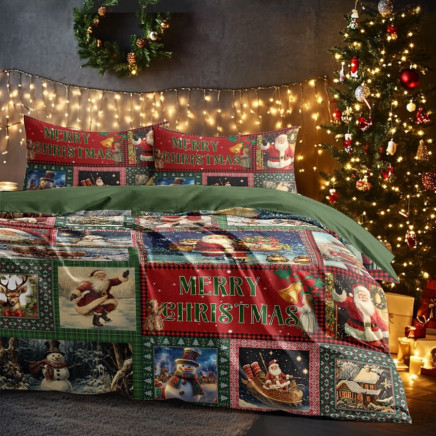 Kerst dekbedovertrekset feestelijke vakantie kerst dekbedset compleet inclusief dekbedovertrek en kussenslopen perfect om seizoensgebonden vrolijkheid en comfort toe te voegen aan uw slaapkamerinrichting 2025 - $71.99 –P6