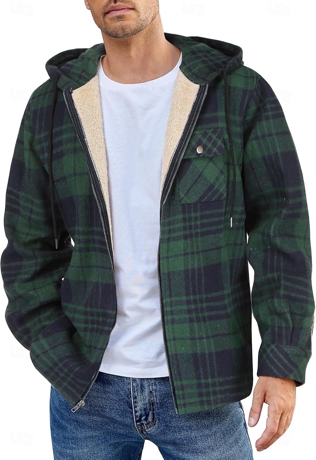 Herren Hemdjacke Kapuzenjacke Shacket Flanell-Fleecejacke Täglich Urlaub warm Mit Kapuze Herbst Winter Schottenstoff Kariert Modisch Strassenmode Kargen Standard Schwarz Dunkelrot Hellgrün Rote Blau 2025 - $60.99 –P38