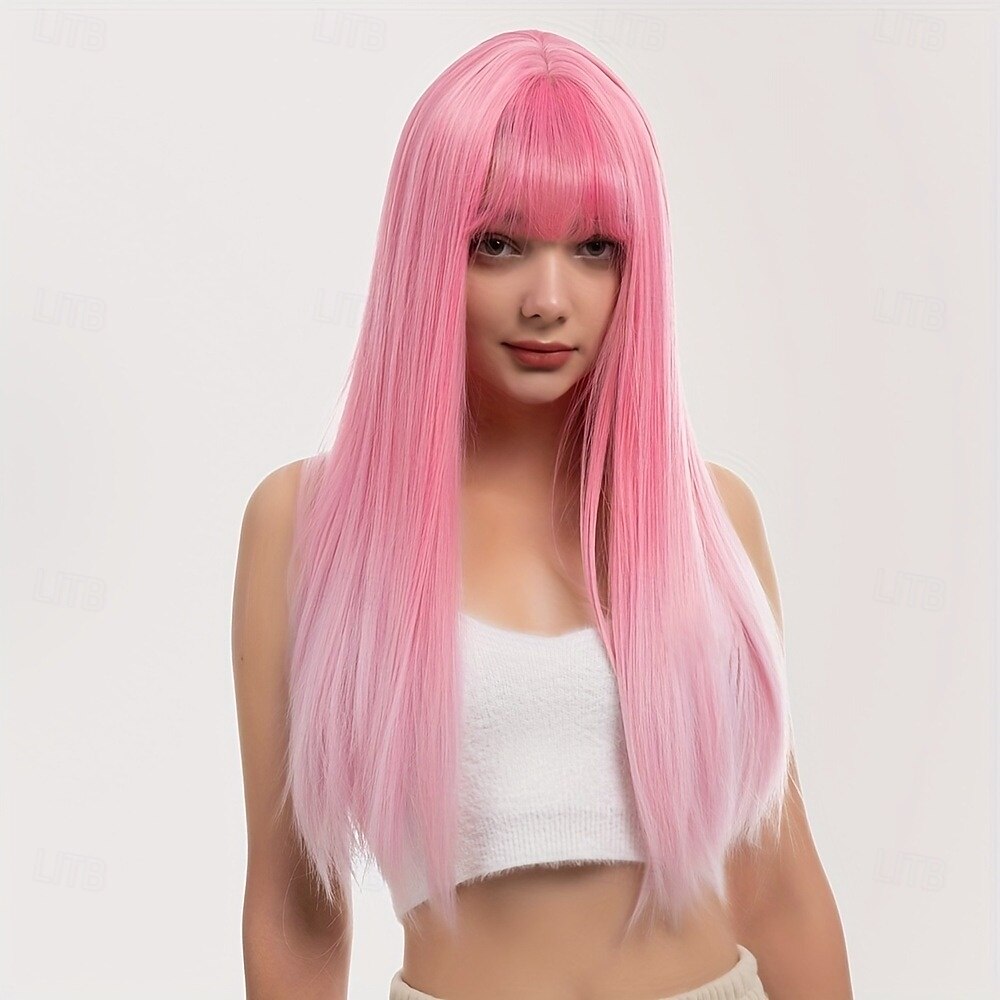 μακριές ίσιες περούκες με κτυπήματα για γυναίκες Περούκες αντικατάστασης μαλλιών από μαλακές συνθετικές ίνες για πάρτι καρναβαλιού χρήση μουσικού φεστιβάλ 2025 - $19.49 –P2