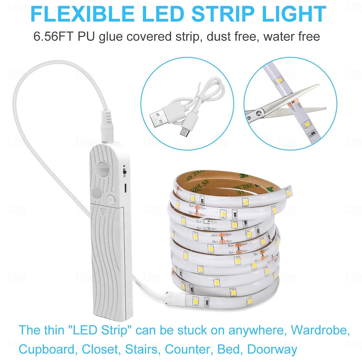 Motion Sensor LED Light Strip 1-2.5 Meters, Rechargeable Battery Box, Indoor Motion-Activated Light for Wardrobes, Stairs, Cabinets, Counters, and Beds (Batteries Not Included) 2025 - $13.49 –P10