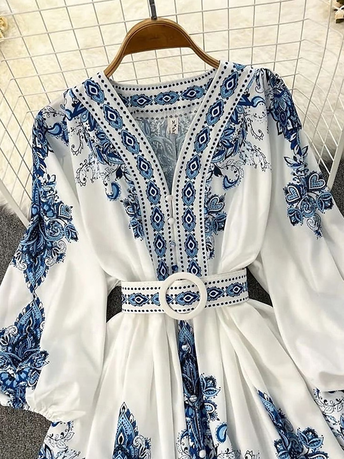 Dámské Midi šaty Áčkové šaty Boho šaty Elegantní Denní Běžný Květinový Geleneksel Dlouhý rukáv Do V Vodní modrá Jaro Podzim Zima 2025 - $41.99 –P5