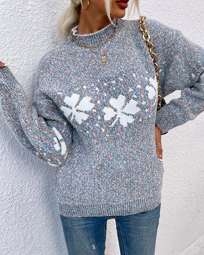 dames trui gebreide sneeuwvlok trui heathered blauw winter warm lange mouw oversized gezellig ronde hals casual vakantie ski loungewear multi-size kleding kleding 2025 - $47.99 –P1