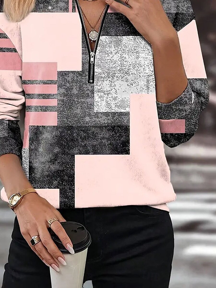 Pull à zip quart pour femme à carreaux mode de rue vêtements quotidiens imprimé décontracté col rond manches longues micro-élastique automne hiver confort tissu respirant et doux de 2025 ? $27.99 –P3