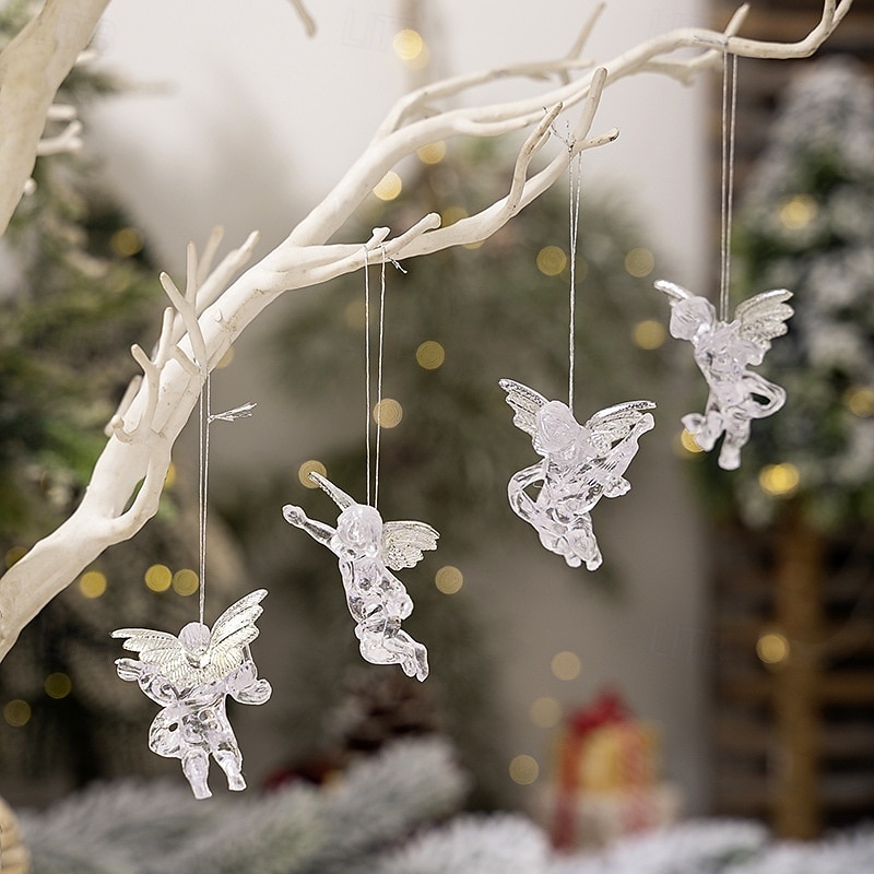 4PCS Christmas Angel Ornaments, Transparent Acrylic Angels with Silver Wings, Xmas Tree Hanging Decoration for Holiday Decor 2025 - $6.49 –P2